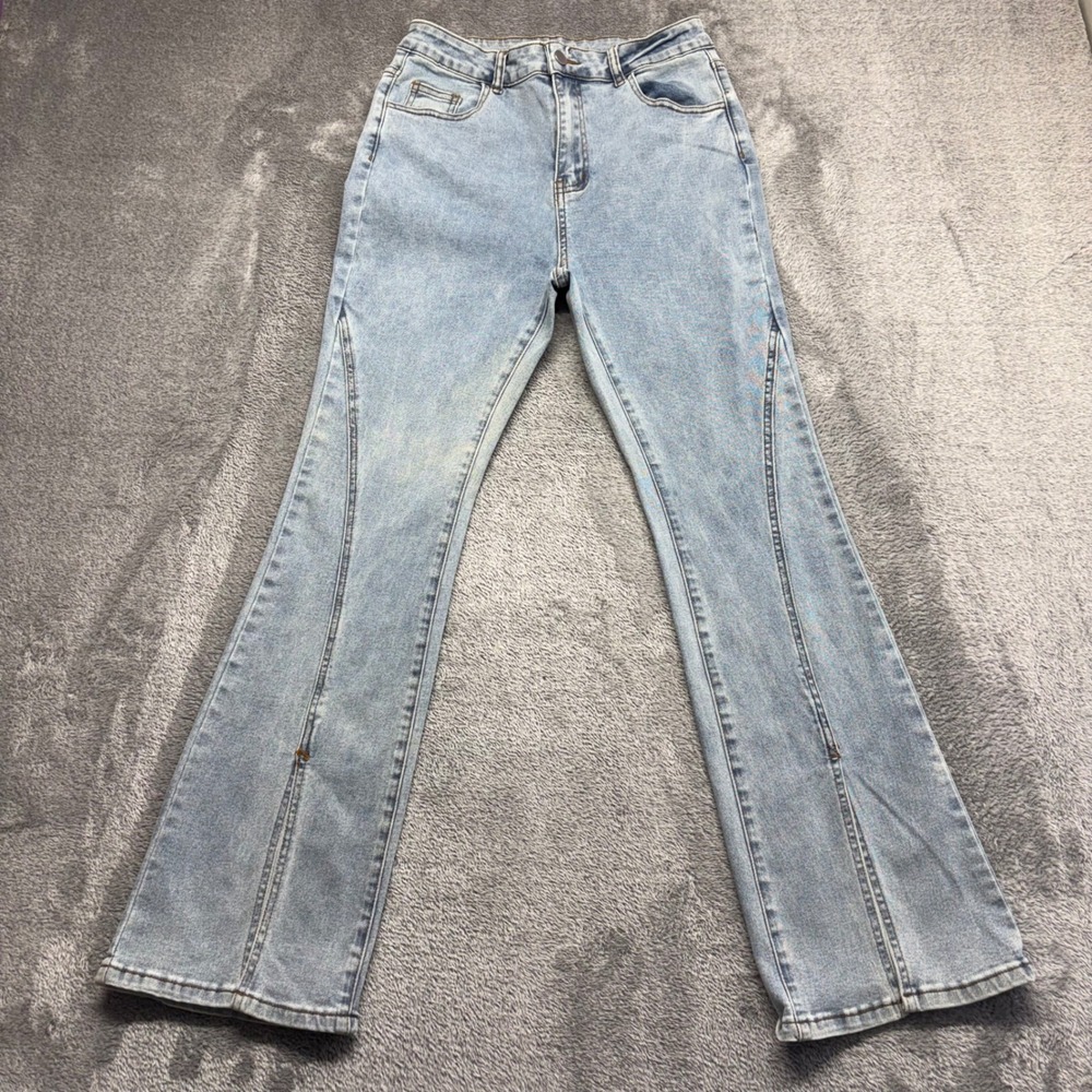 Dazy Flare Jeans Women Size L Light Blue Good Split Hem Front Seam Detail